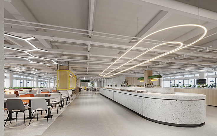 上市公司后勤天花板-依顿2046㎡员工食堂设计