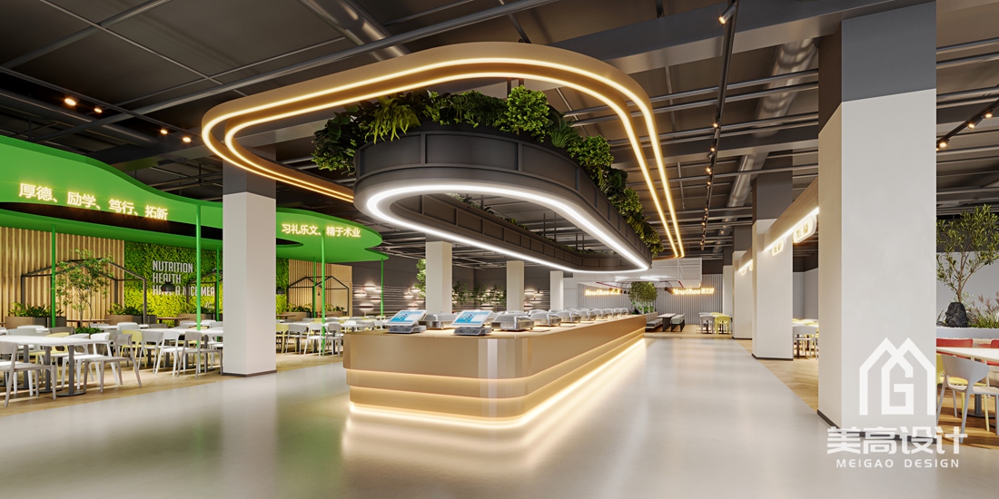 广东财经大学学生食堂设计效果图_ 二层中岛_入口