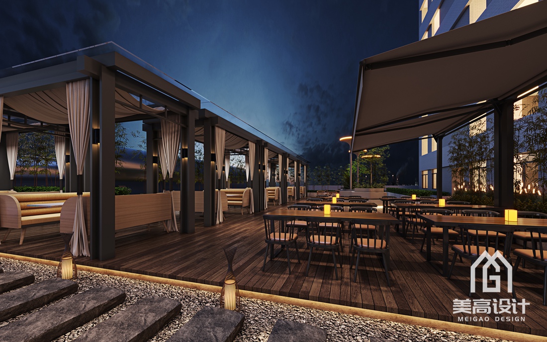 广东财经大学第四食堂露台餐厅设计-卡座